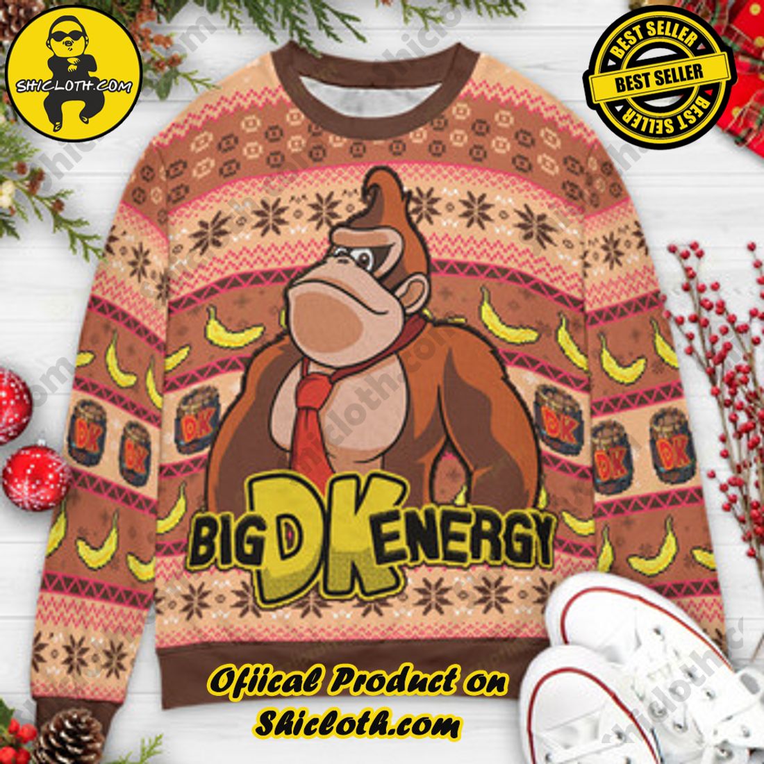Hot Trending and Best Seller: Shiclothshop's Ugly Christmas Sweaters: Embrace Festive Fashion with Flair 9 Big DK Energy Donkey Kong Ugly Christmas Sweaters