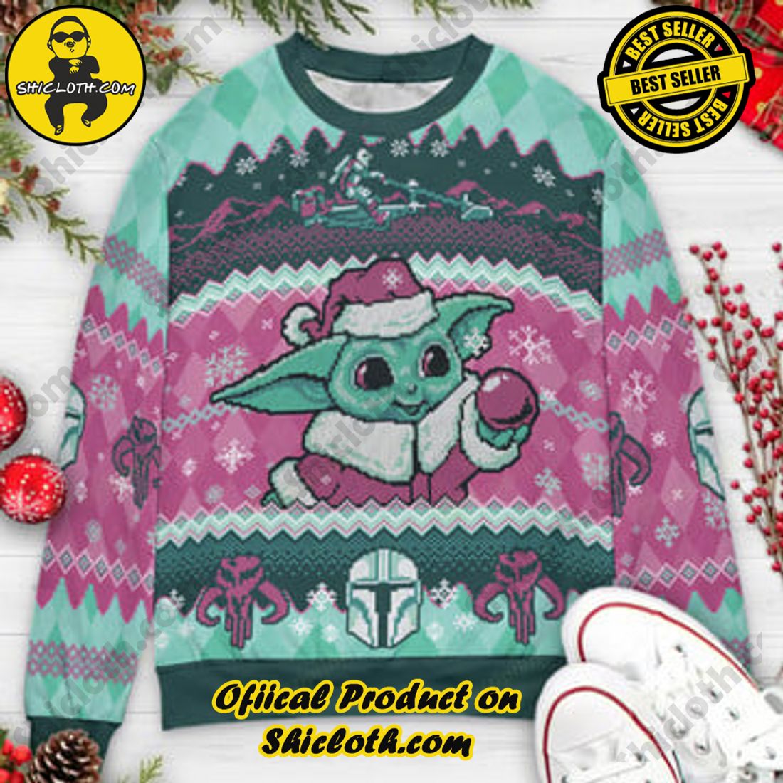 Hot Trending and Best Seller: Shiclothshop's Ugly Christmas Sweaters: Embrace Festive Fashion with Flair 11 Bountiful Christmas Cute Baby Yoda Bounty Hunter Ugly Christmas Sweaters