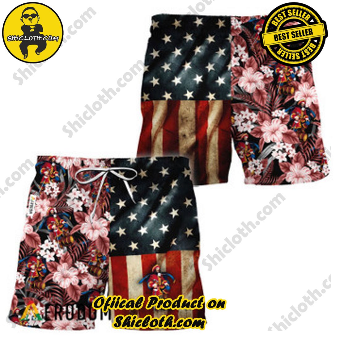 Best Seller And Hot Trending for Summer : Shiclothshop's Hawaiian Shirts 8 Captain Morgan American Flag Tropical Flower Hawaiian Shorts