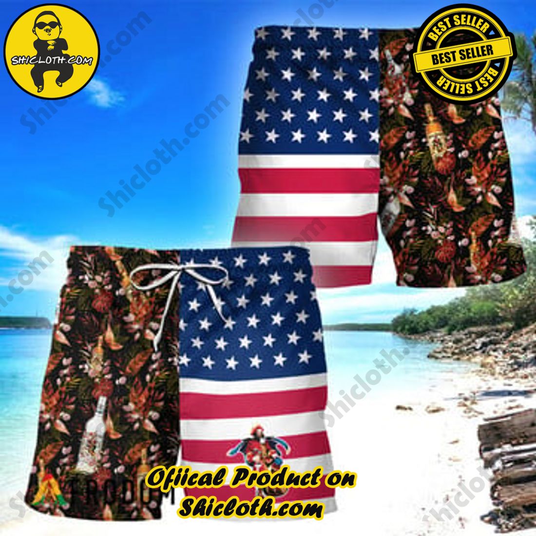 Best Seller And Hot Trending for Summer : Shiclothshop's Hawaiian Shirts 9 Captain Morgan Flower American Flag Hawaiian Shorts