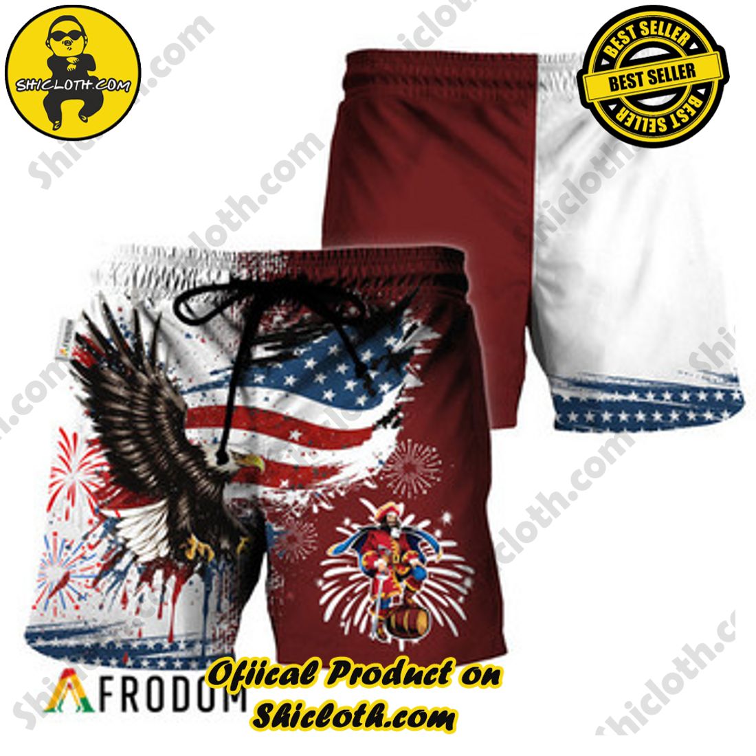 Best Seller And Hot Trending for Summer : Shiclothshop's Hawaiian Shirts 11 Captain Morgan Fourth Of July Eagle Hawaiian Shorts