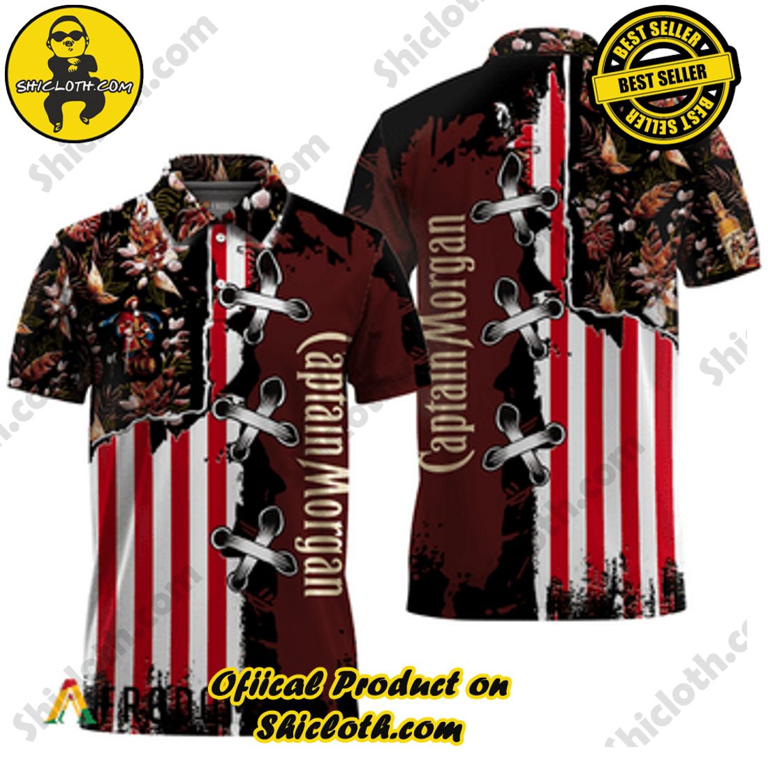 Best Seller And Hot Trending for Summer : Shiclothshop's Hawaiian Shirts 12 Captain Morgan Fourth Of July Hawaiian Polo Shirt