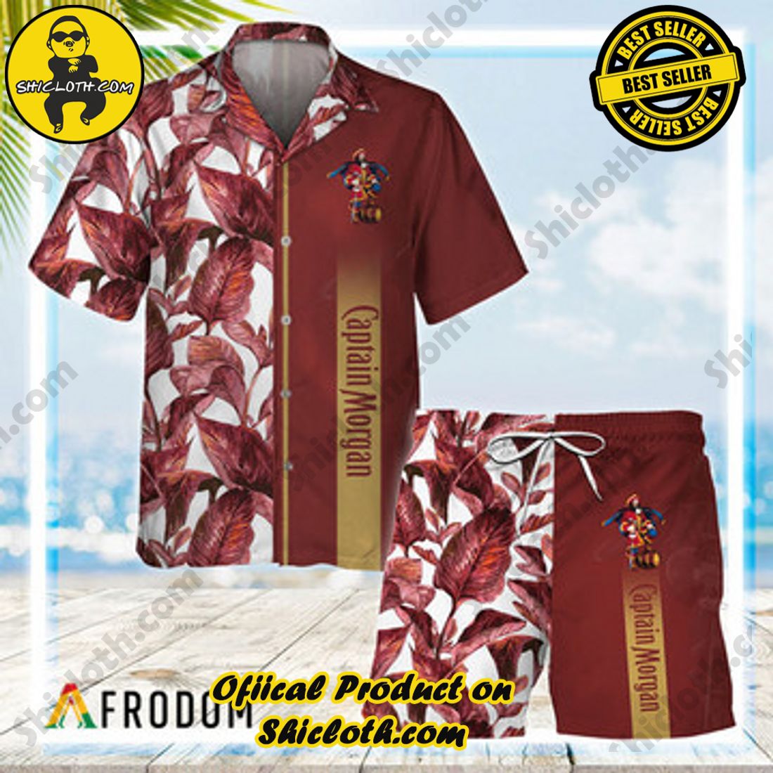 Best Seller And Hot Trending for Summer : Shiclothshop's Hawaiian Shirts 14 Captain Morgan Tropical Leaf Hawaiian Shirt And Shorts Set