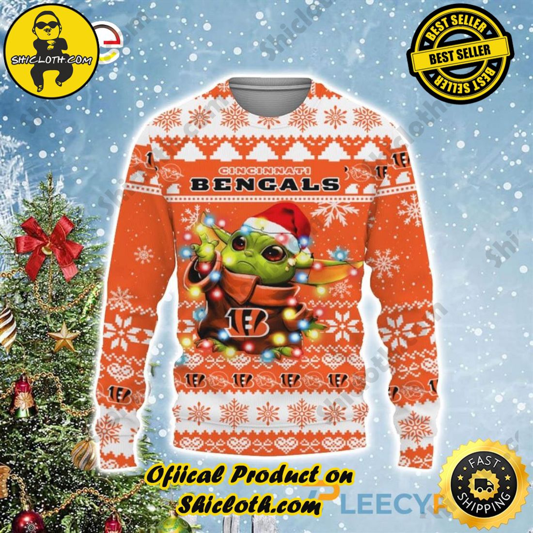 NEW NFL Baby Yoda Cincinnati Bengals Christmas Ugly Sweater • Kybershop