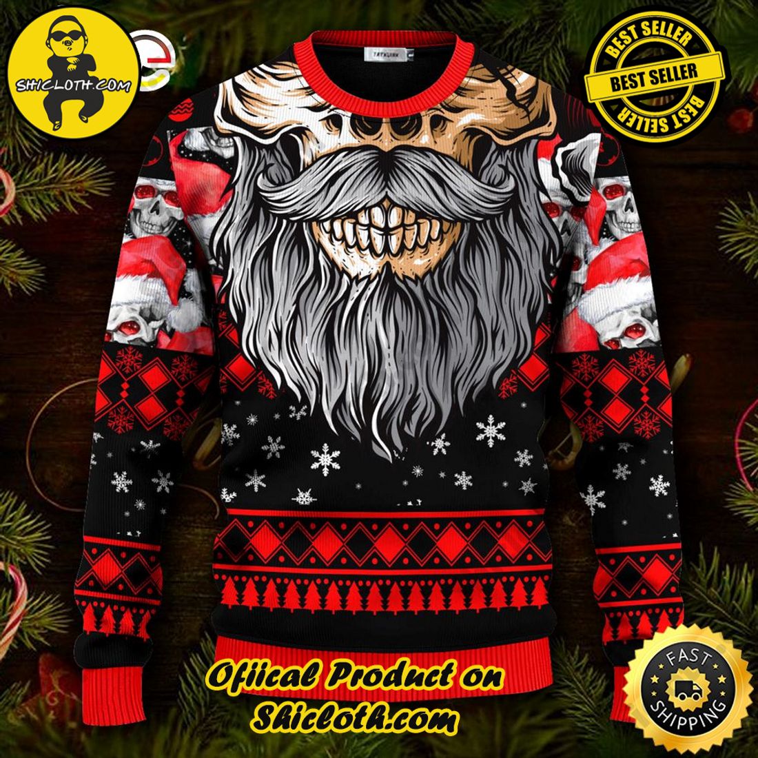Best seller: Warm Up Your Holidays with Shiclothshop's Cozy Christmas Sweaters for a Peaceful Season 11 Cool Beard Skull Team Skull Ugly Christmas Sweater For Men & Women Christmas Gift Sweater