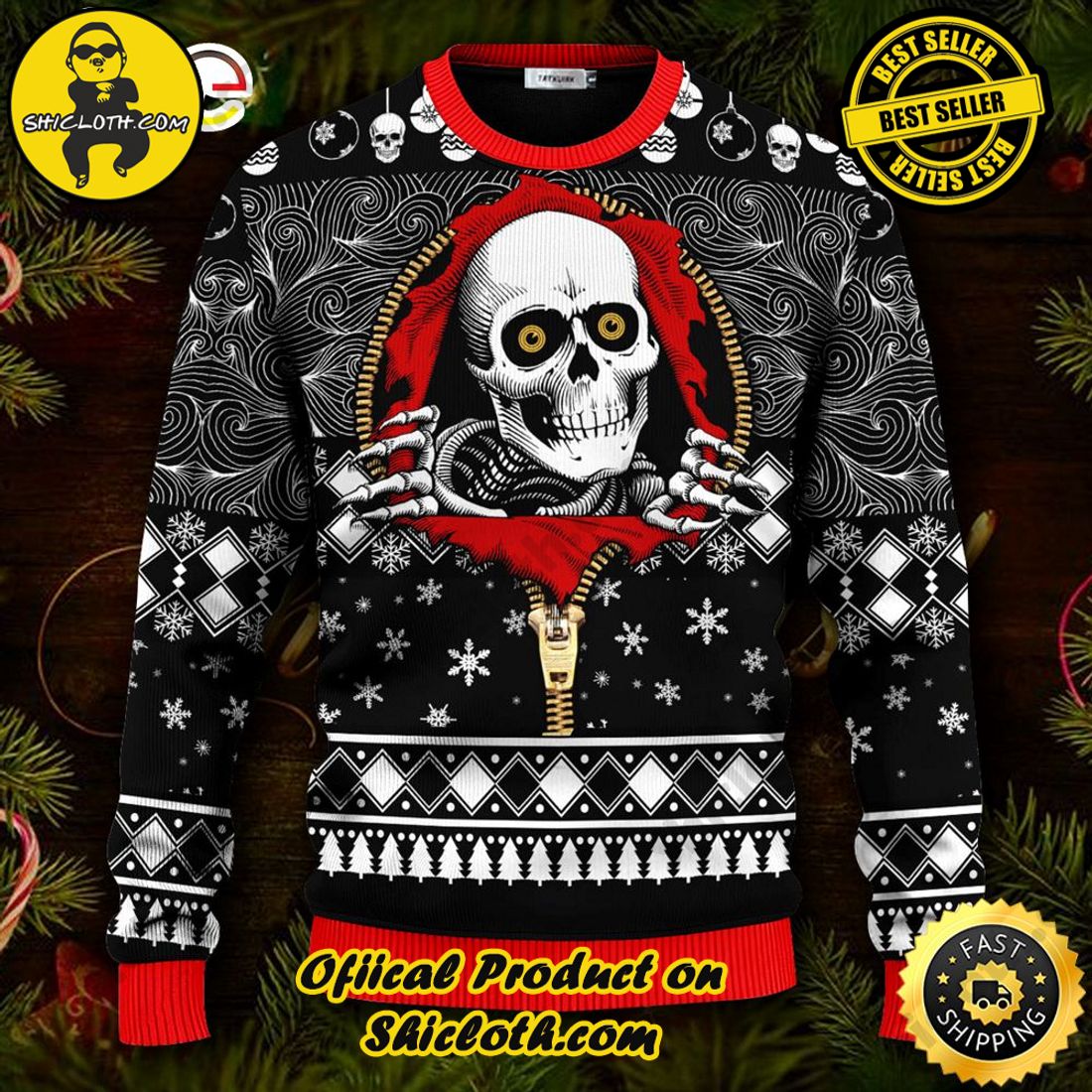 Best seller: Warm Up Your Holidays with Shiclothshop's Cozy Christmas Sweaters for a Peaceful Season 13 Cool Skull Inside Zip Shirt Ugly Christmas Sweater For Men & Women Christmas Gift Sweater