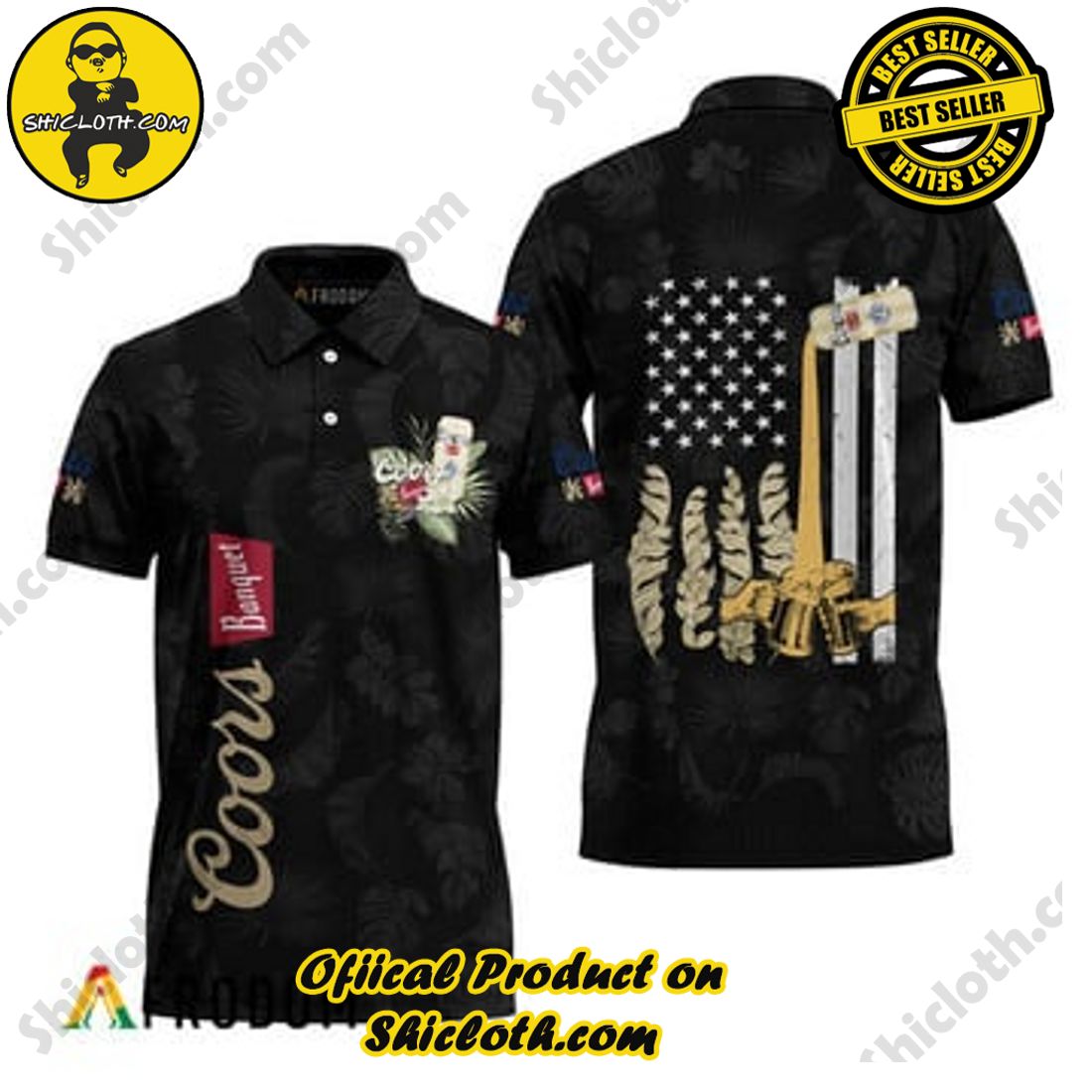 Fashion for Summer : Shiclothshop's Hawaiian Shirts 13 Coors Banquet US Flag Black Hawaiian Polo Shirts
