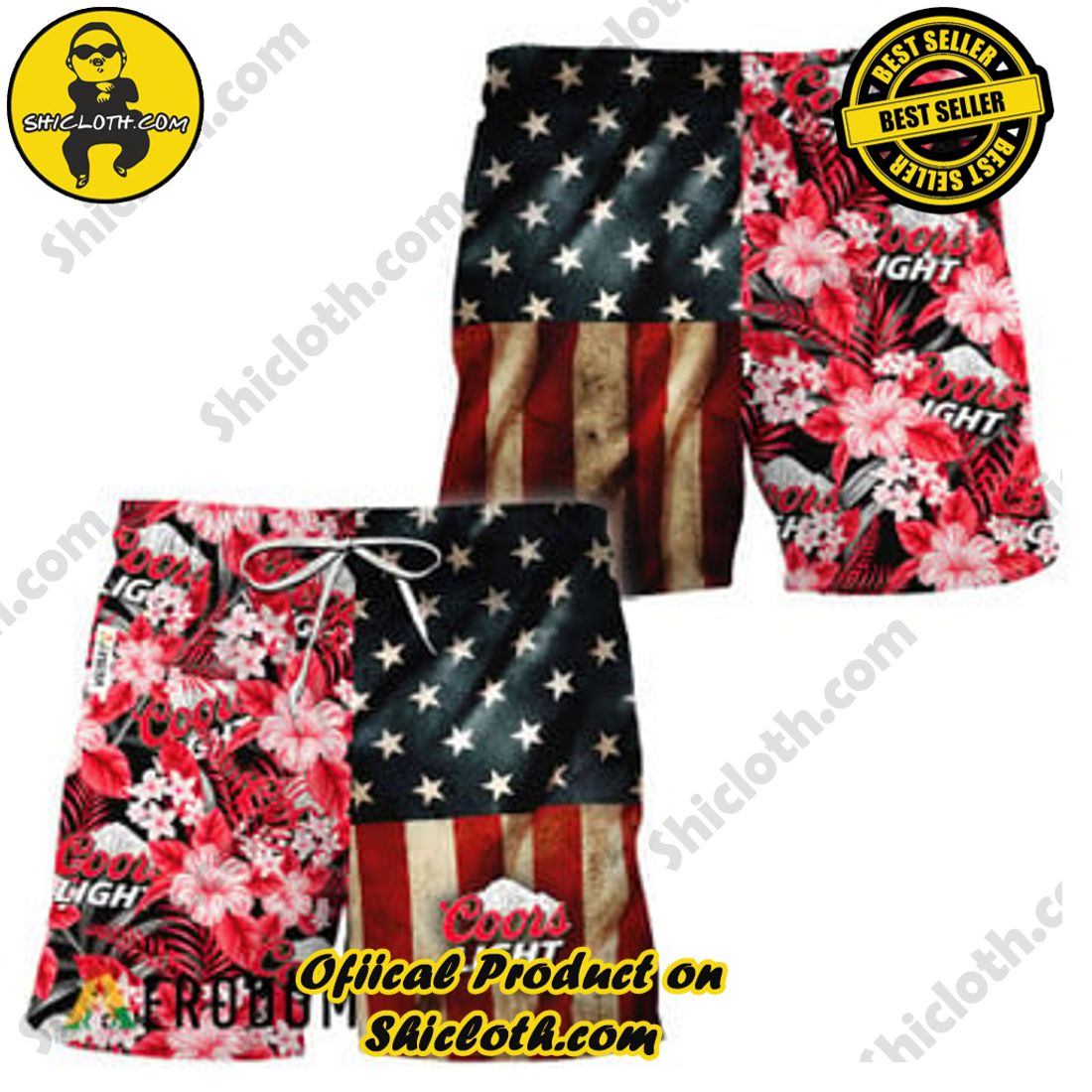 Fashion for Summer : Shiclothshop's Hawaiian Shirts 15 Coors Light American Flag Tropical Flower Hawaiian Shorts