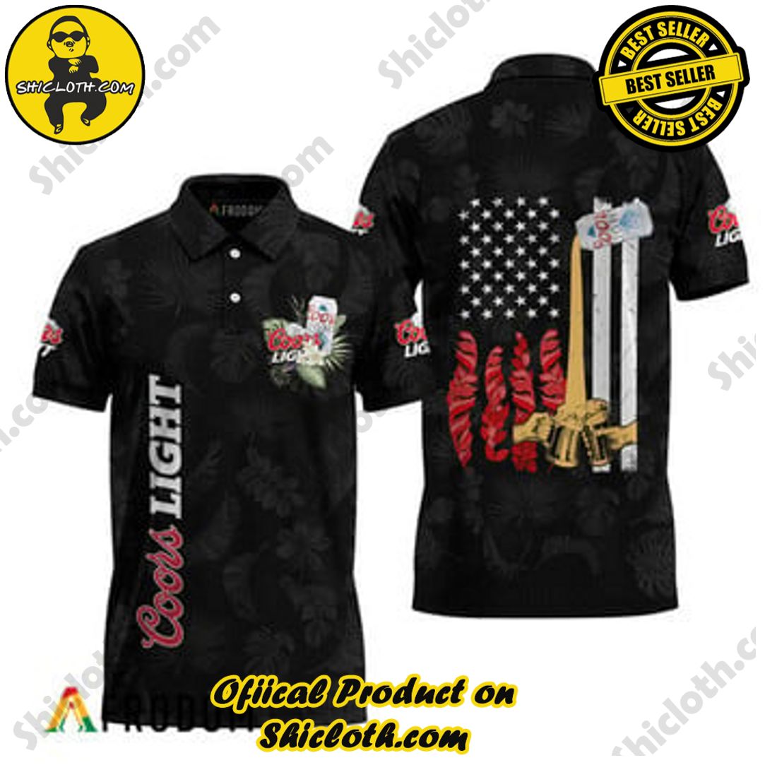 Coors Light US Flag Black Hawaiian Polo Shirts - Shicloth