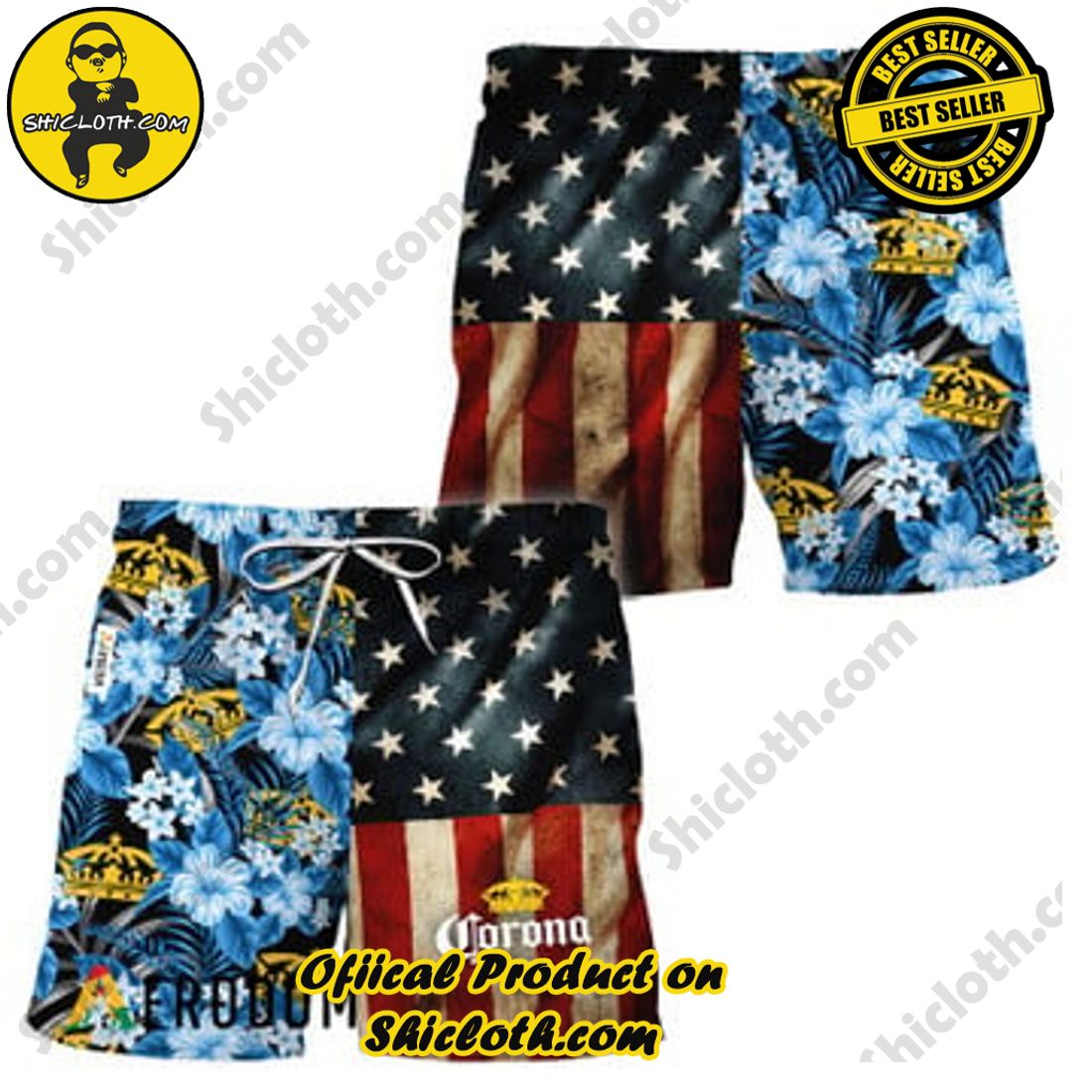 Fashion for Summer : Shiclothshop's Hawaiian Shirts 27 Corona Extra American Flag Tropical Flower Hawaiian Shorts
