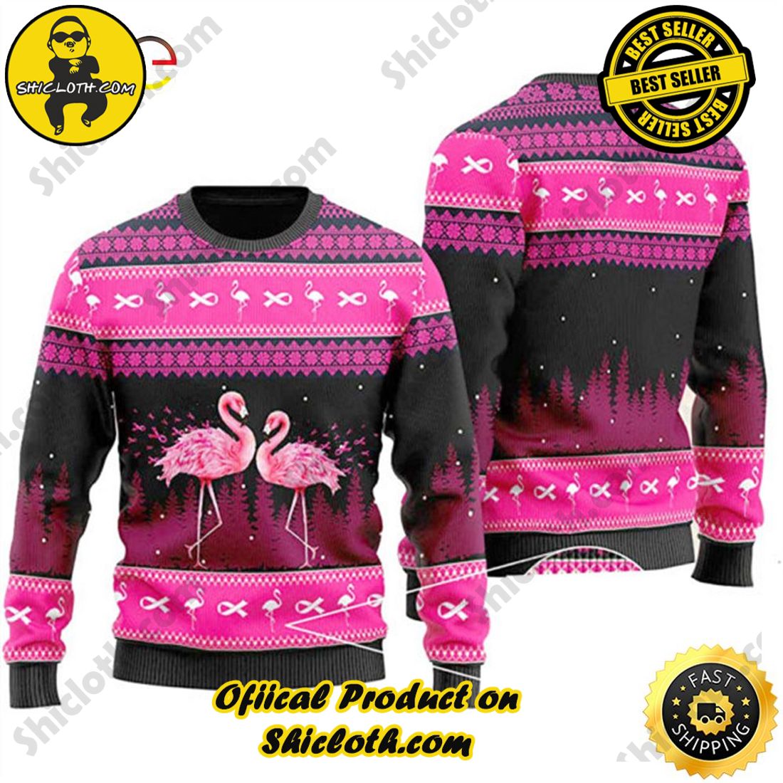 Best Seller and Hot Trending : Exploring Shicloth's NFL Ugly Sweater Collection 26 Couple Flamingo Breast Cancer Ugly Ugly Sweater