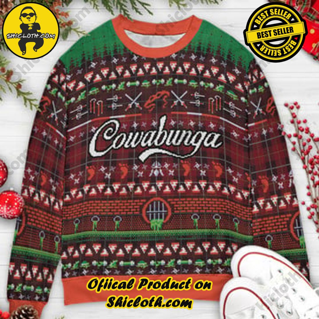 Hot Trending and Best Seller: Shiclothshop's Ugly Christmas Sweaters: Embrace Festive Fashion with Flair 16 Cowabunga Christmas Teenage Mutant Ninja Turtles Ugly Christmas Sweaters