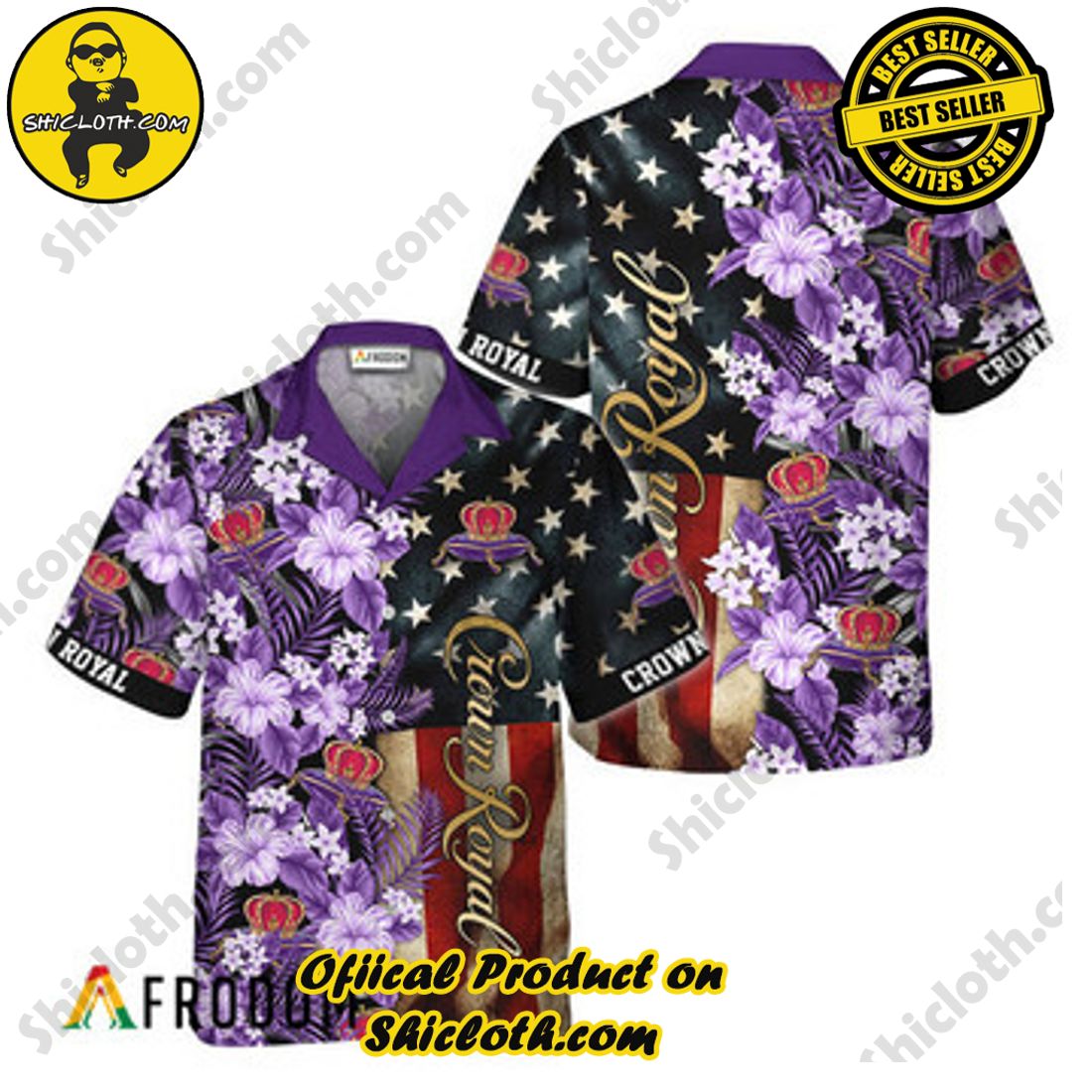 Crown Royal Whiskey Hawaiian Button Up Shirt Flowers Pattern