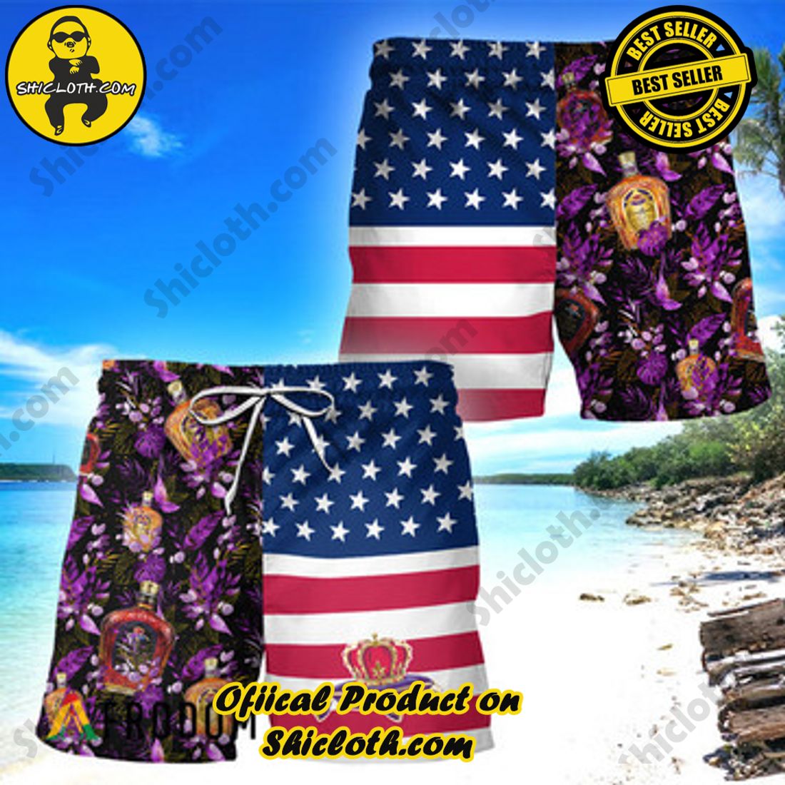 Fashion for Summer : Shiclothshop's Hawaiian Shirts 40 Crown Royal Flower American Flag Hawaiian Shorts