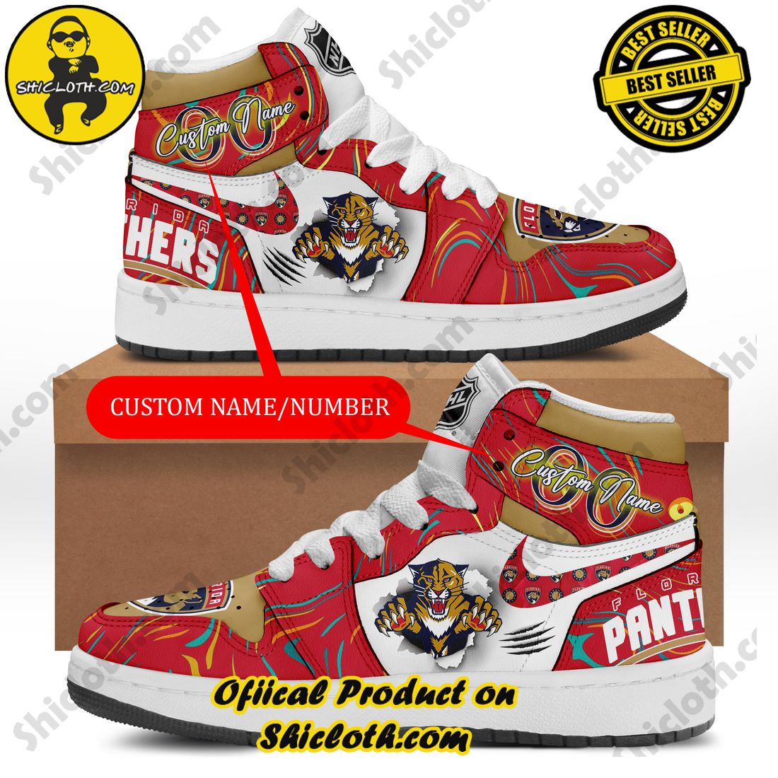 Custom Name and Number NBA Florida Panthers Nike Air Jordan 1 Sneaker