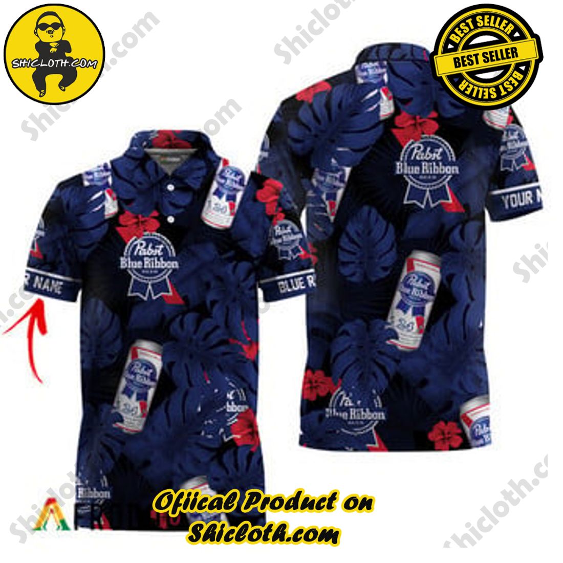 Customized Pabst Blue Ribbon Tropical Hawaiian Polo Shirts - Shicloth