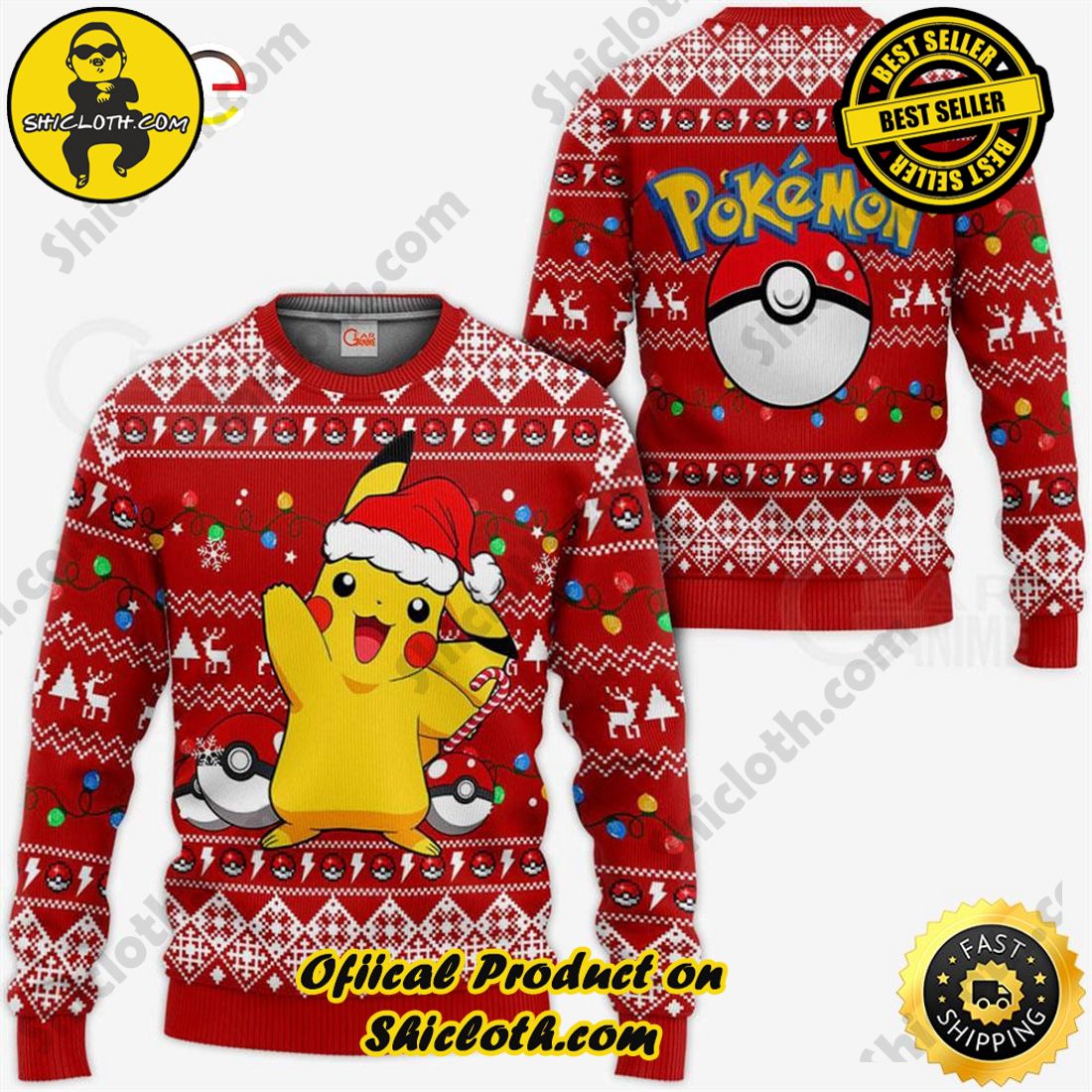 Hot Trending: Shiclothshop's Ugly Christmas Sweaters: Embrace Festive Fashion with Flair 13 Cute Pikachu Pokemon Xmas Ugly Christmas Sweater