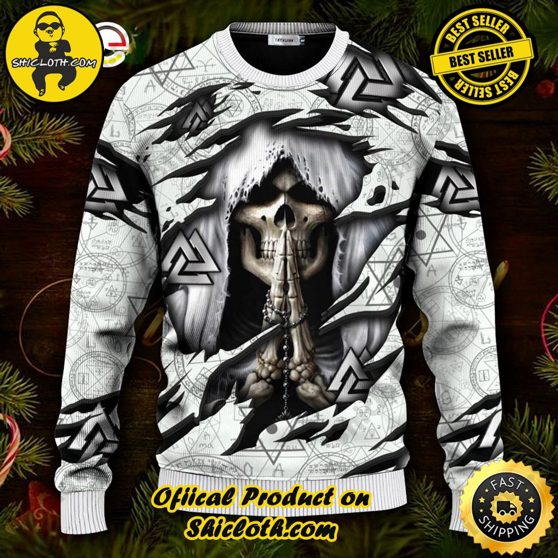 Best seller: Warm Up Your Holidays with Shiclothshop's Cozy Christmas Sweaters for a Peaceful Season 18 Death Inside Me Valknut Pattern Ugly Christmas Sweater For Men & Women Christmas Gift Sweater