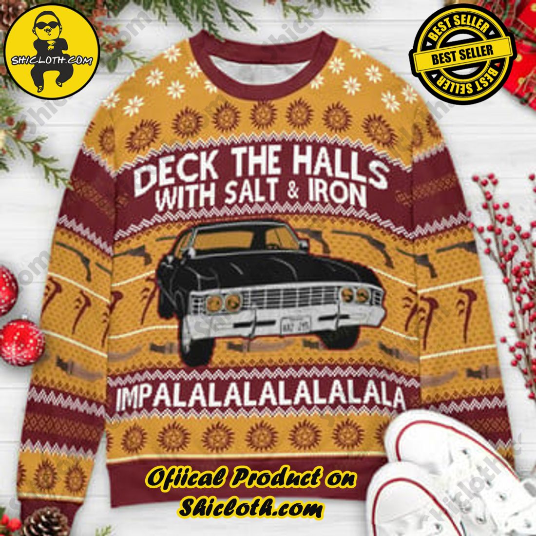 Hot Trending and Best Seller: Shiclothshop's Ugly Christmas Sweaters: Embrace Festive Fashion with Flair 19 Deck the halls with salt and iron impala Supernatural Ugly Christmas Sweaters