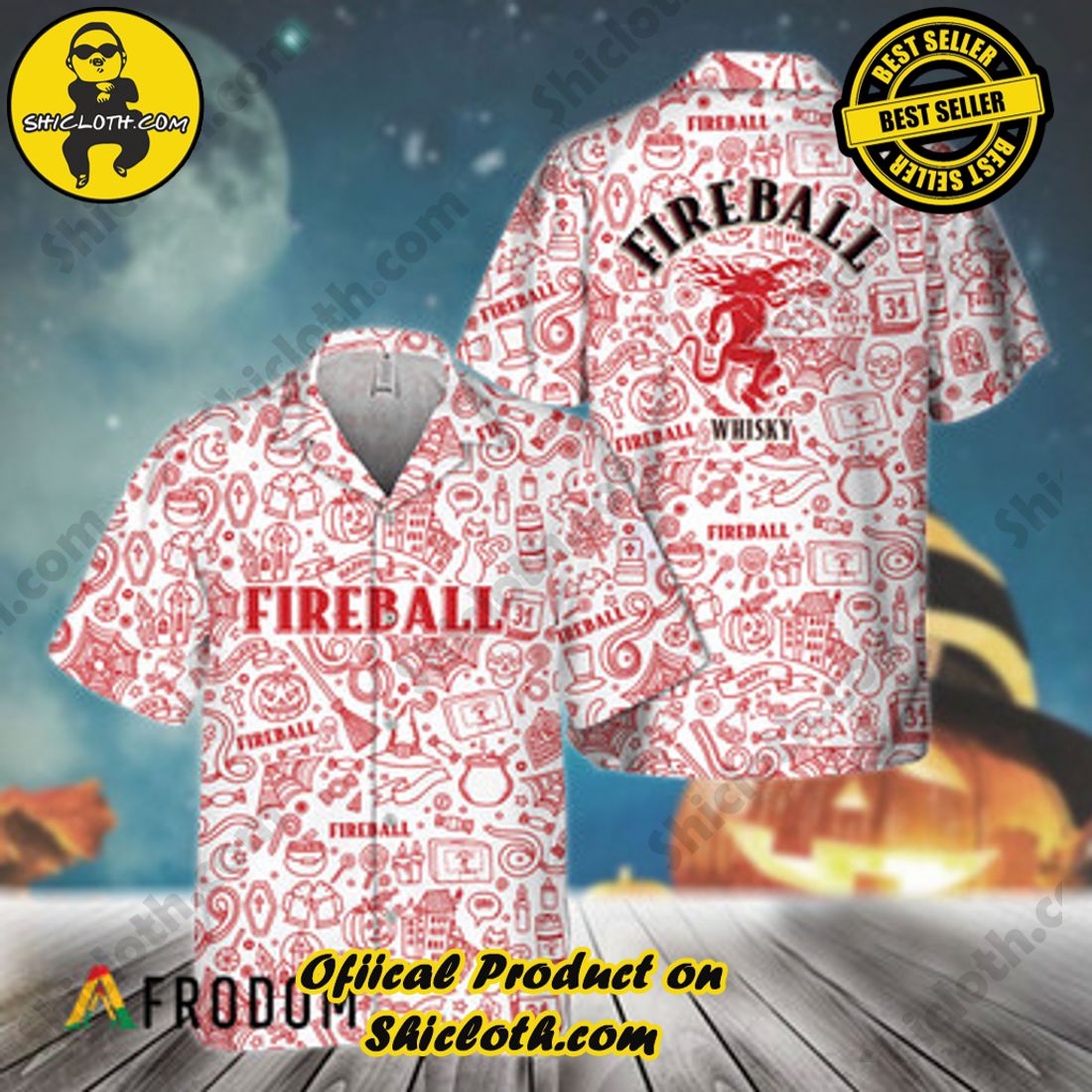 Fashion for Summer : Shiclothshop's Hawaiian Shirts 64 Doodle Art Fireball Whisky Hawaiian Shirts