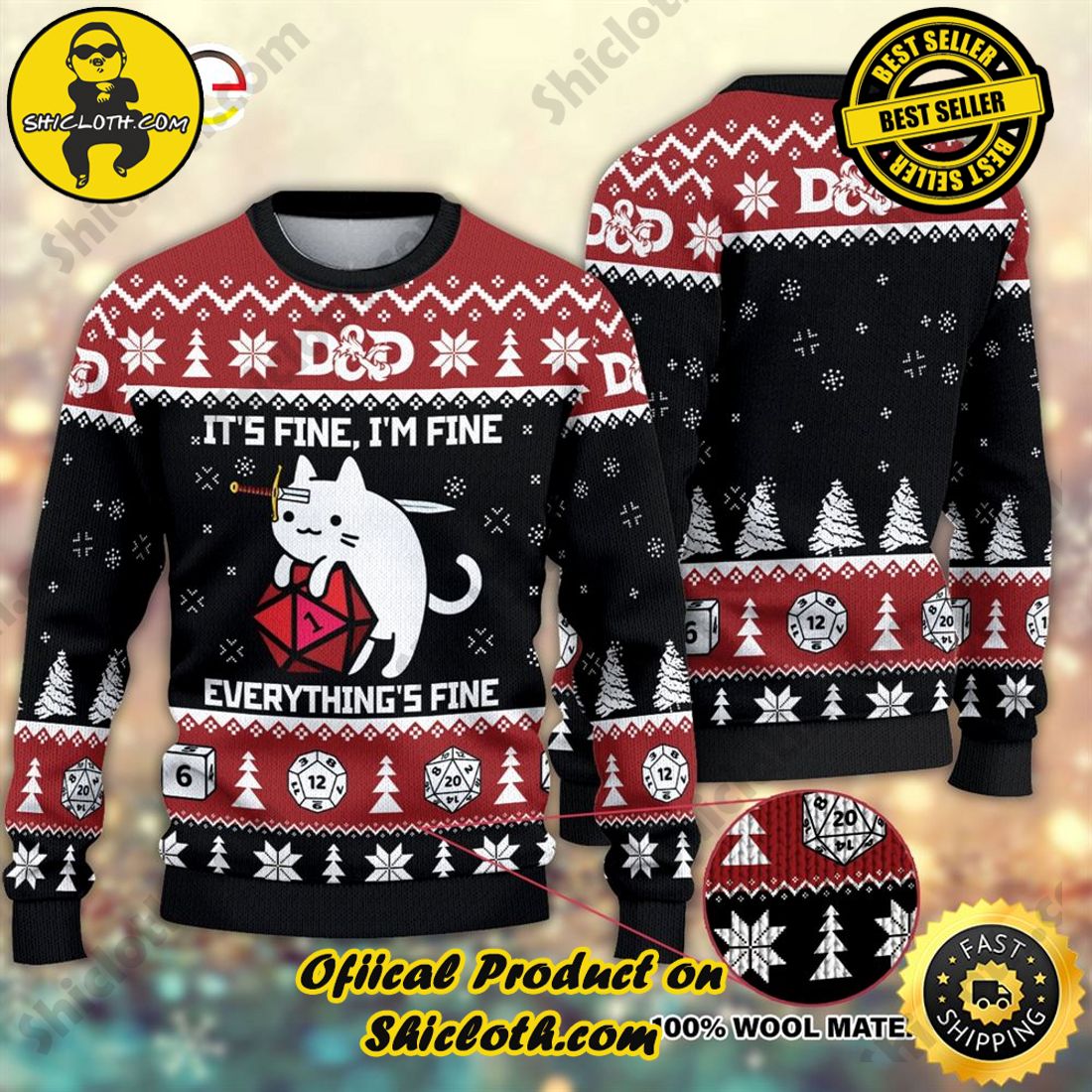 Hot Trending: Shiclothshop's Ugly Christmas Sweaters: Embrace Festive Fashion with Flair 21 Dragon Funny Cat It’s Fine Everything Ugly Christmas Sweater