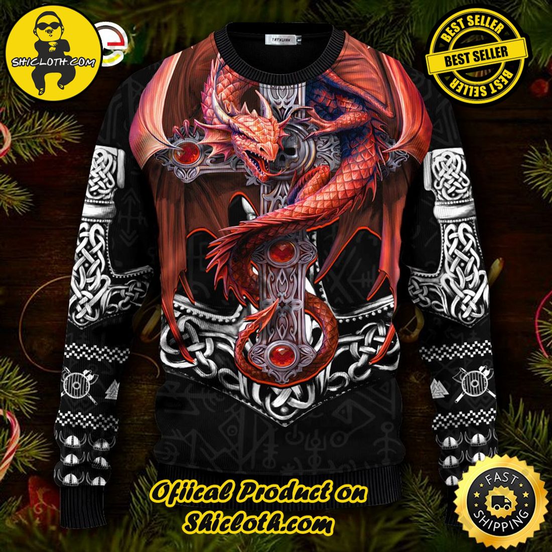 Best seller: Warm Up Your Holidays with Shiclothshop's Cozy Christmas Sweaters for a Peaceful Season 21 Dragon Gothic Guardian Viking Ugly Christmas Sweater For Men & Women Christmas Gift Sweater