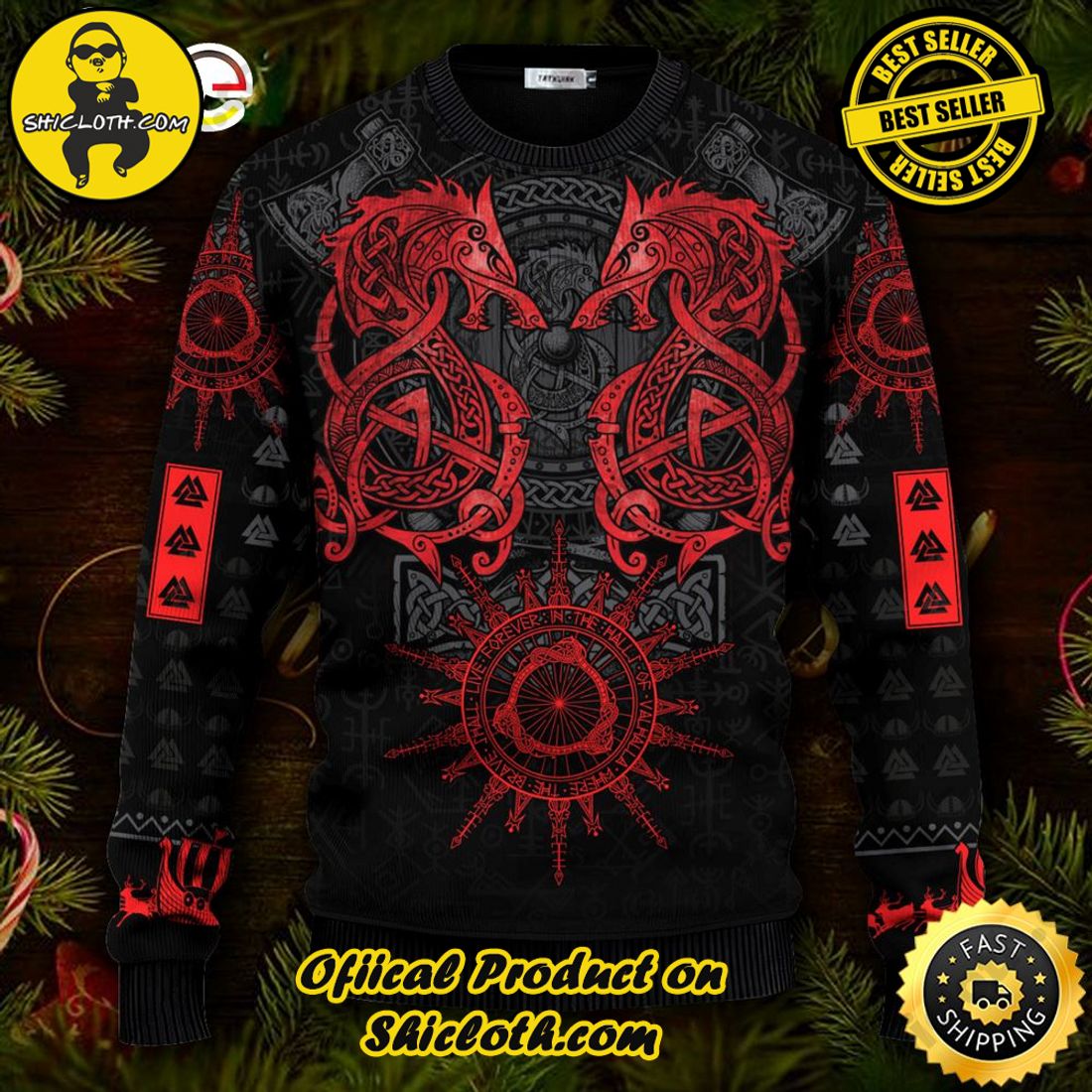 Best seller: Warm Up Your Holidays with Shiclothshop's Cozy Christmas Sweaters for a Peaceful Season 22 Dragon Red Pattern Viking Ugly Christmas Sweater For Men & Women Christmas Gift Sweater