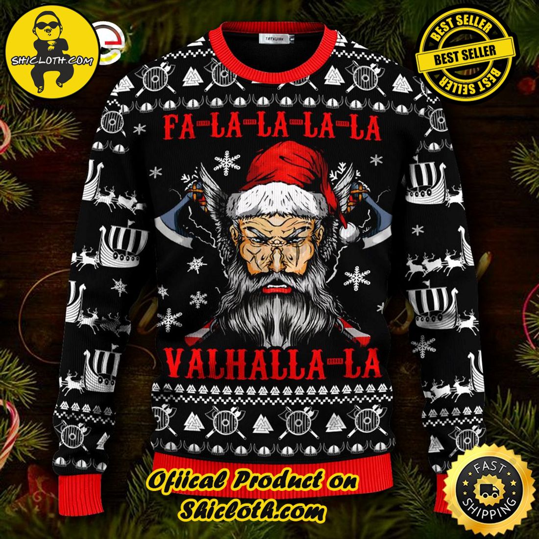 Best seller: Warm Up Your Holidays with Shiclothshop's Cozy Christmas Sweaters for a Peaceful Season 24 Falalalala Valhallala Cool Santa Viking Ugly Christmas Sweater For Men & Women Christmas Gift Sweater