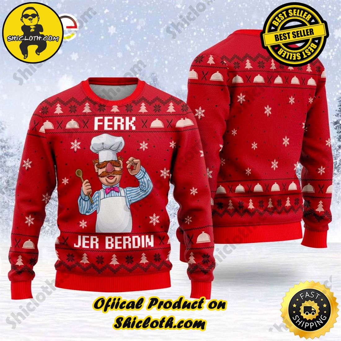 Hot Trending: Shiclothshop's Ugly Christmas Sweaters: Embrace Festive Fashion with Flair 25 Ferk Jer Berdin The Swedish Chef Christmas Ugly Sweater
