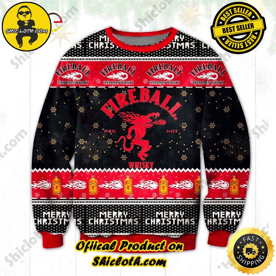 Hot Trending: Shiclothshop's Ugly Christmas Sweaters: Embrace Festive Fashion with Flair 26 Firebal Whiskey A3 Ugly Christmas Sweater