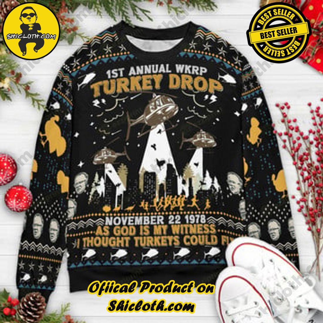 Hot Trending and Best Seller: Shiclothshop's Ugly Christmas Sweaters: Embrace Festive Fashion with Flair 27 First Annual WKRP Turkey Drop WKRP in Cincinnati Ugly Christmas Sweaters