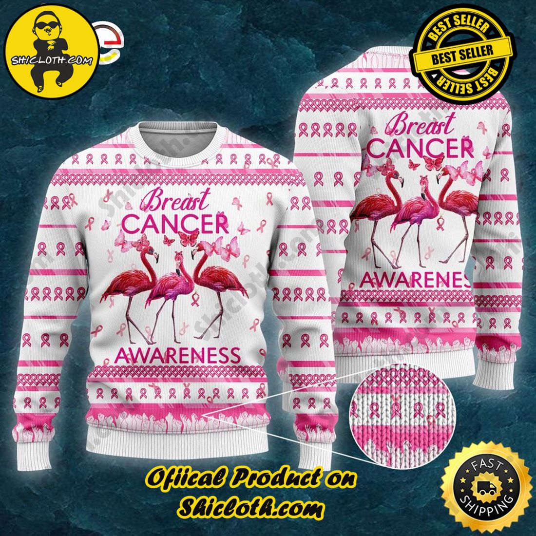 Best Seller and Hot Trending : Exploring Shicloth's NFL Ugly Sweater Collection 35 Flamingo Breast Cancer Awareness Ugly Ugly Sweater