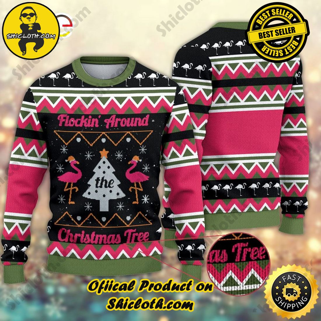 Hot Trending: Shiclothshop's Ugly Christmas Sweaters: Embrace Festive Fashion with Flair 29 Flockin’ Around The Christmas Tree Flamingo Ugly Sweater