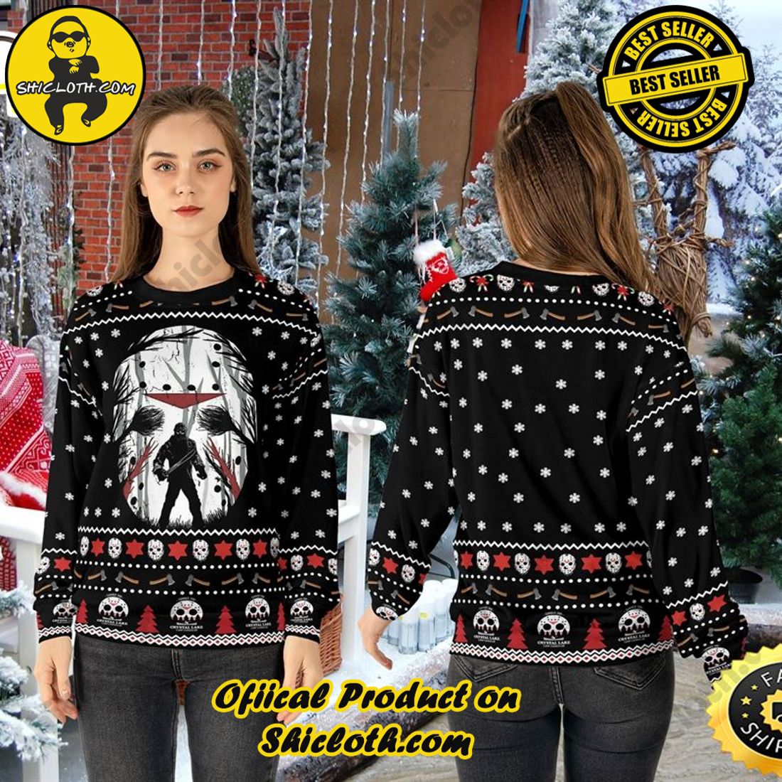 Hot Trending: Shiclothshop's Ugly Christmas Sweaters: Embrace Festive Fashion with Flair 32 Friday The 13th Horror Movie Michael Myers Jason Vooheers 3D Ugly Christmas Sweater