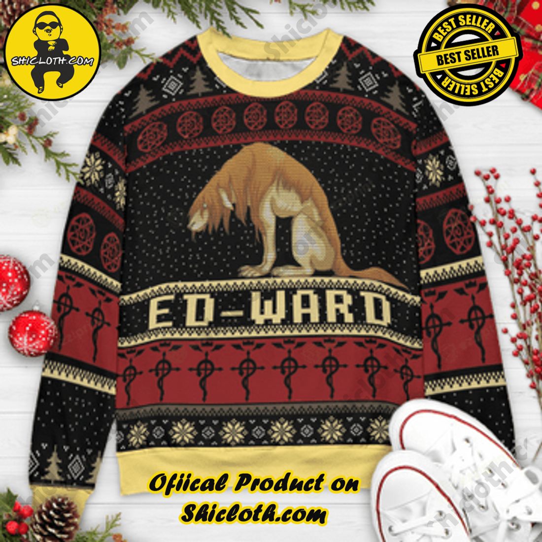 Hot Trending and Best Seller: Shiclothshop's Ugly Christmas Sweaters: Embrace Festive Fashion with Flair 30 Fullmetal Alchemist Chimera Nina Tucker Ed-ward Ugly Christmas Sweater