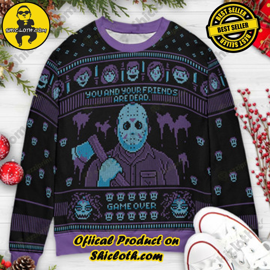 Hot Trending and Best Seller: Shiclothshop's Ugly Christmas Sweaters: Embrace Festive Fashion with Flair 31 Game Over Friday The 13h Jason Voorhees Ugly Christmas Sweaters