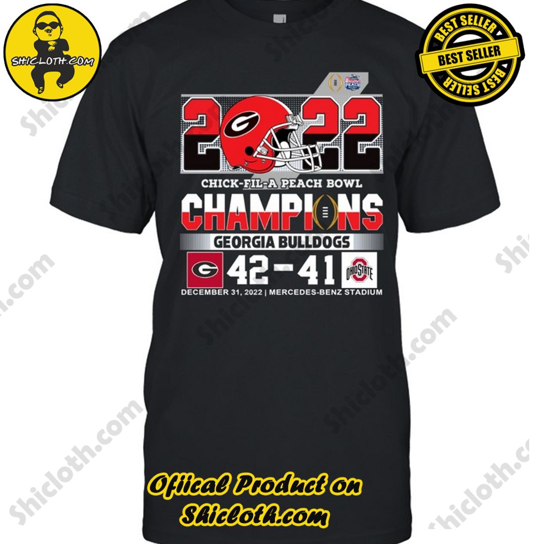 Discover the Ultimate Georgia Bulldogs Fan Gear Collection at Shiclothshop 3 Georgia Bulldogs 2022 Chick Fil A Peach Bowl Champion 2 Sided Unisex T-Shirt