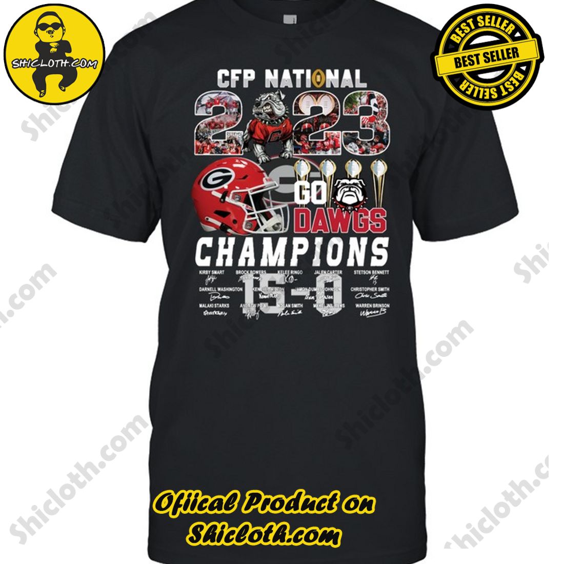 Discover the Ultimate Georgia Bulldogs Fan Gear Collection at Shiclothshop 8 Georgia Bulldogs CFP National 2023 Go Dawgs Perfect Season 15 0 2 Sided Unisex T-shirt