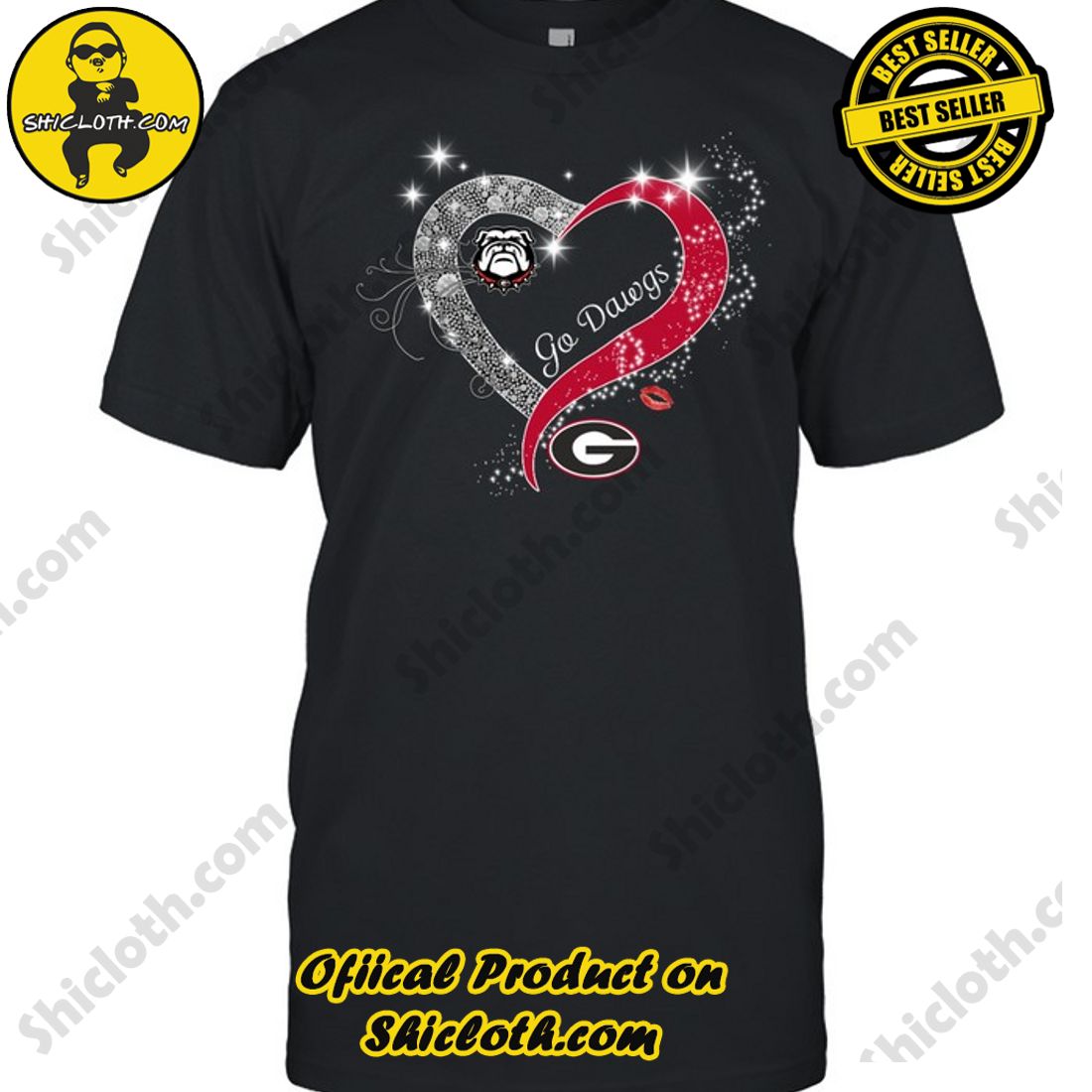 Discover the Ultimate Georgia Bulldogs Fan Gear Collection at Shiclothshop 9 Georgia Bulldogs Glitter Heart Go Dawgs Unisex T-shirt