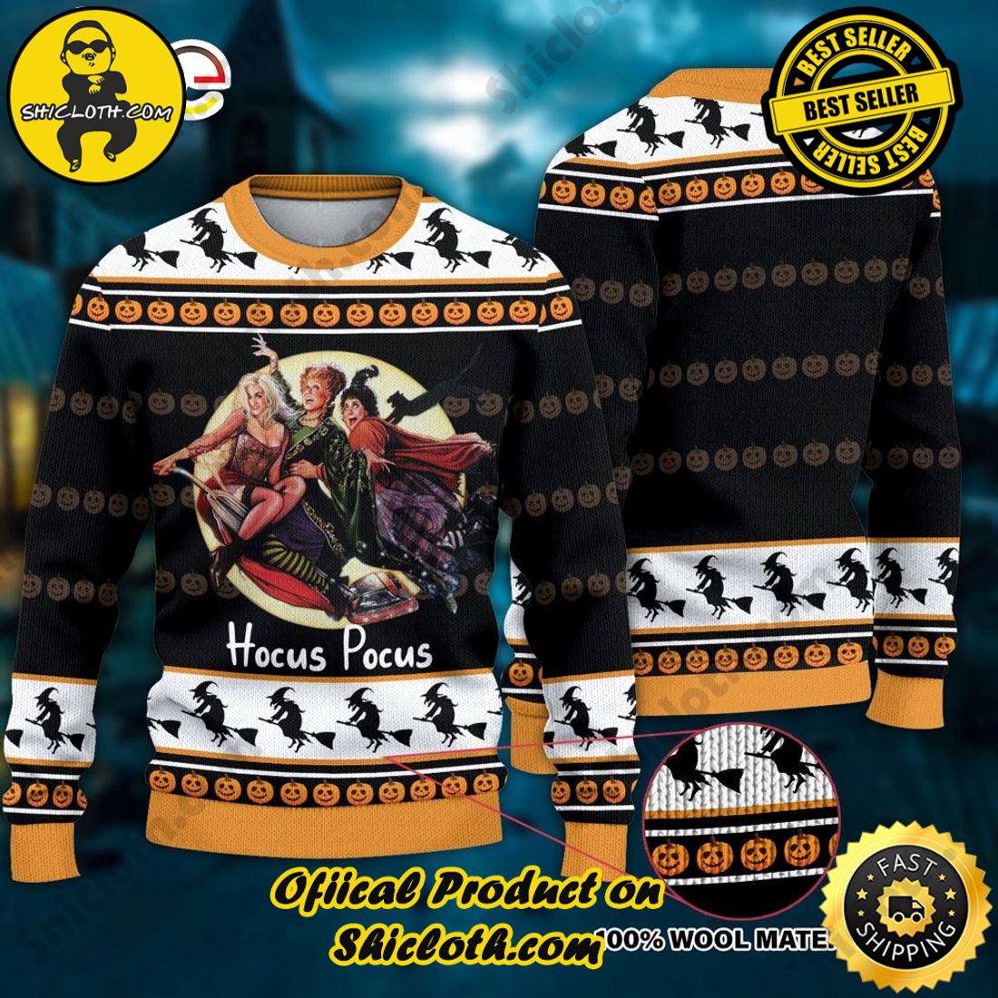 Shiclothshop's Ugly Christmas Sweaters: Embrace Festive Fashion with Flair 1 Halloween Vintage Hocus Pocus Sanderson Sisters Ugly Sweater