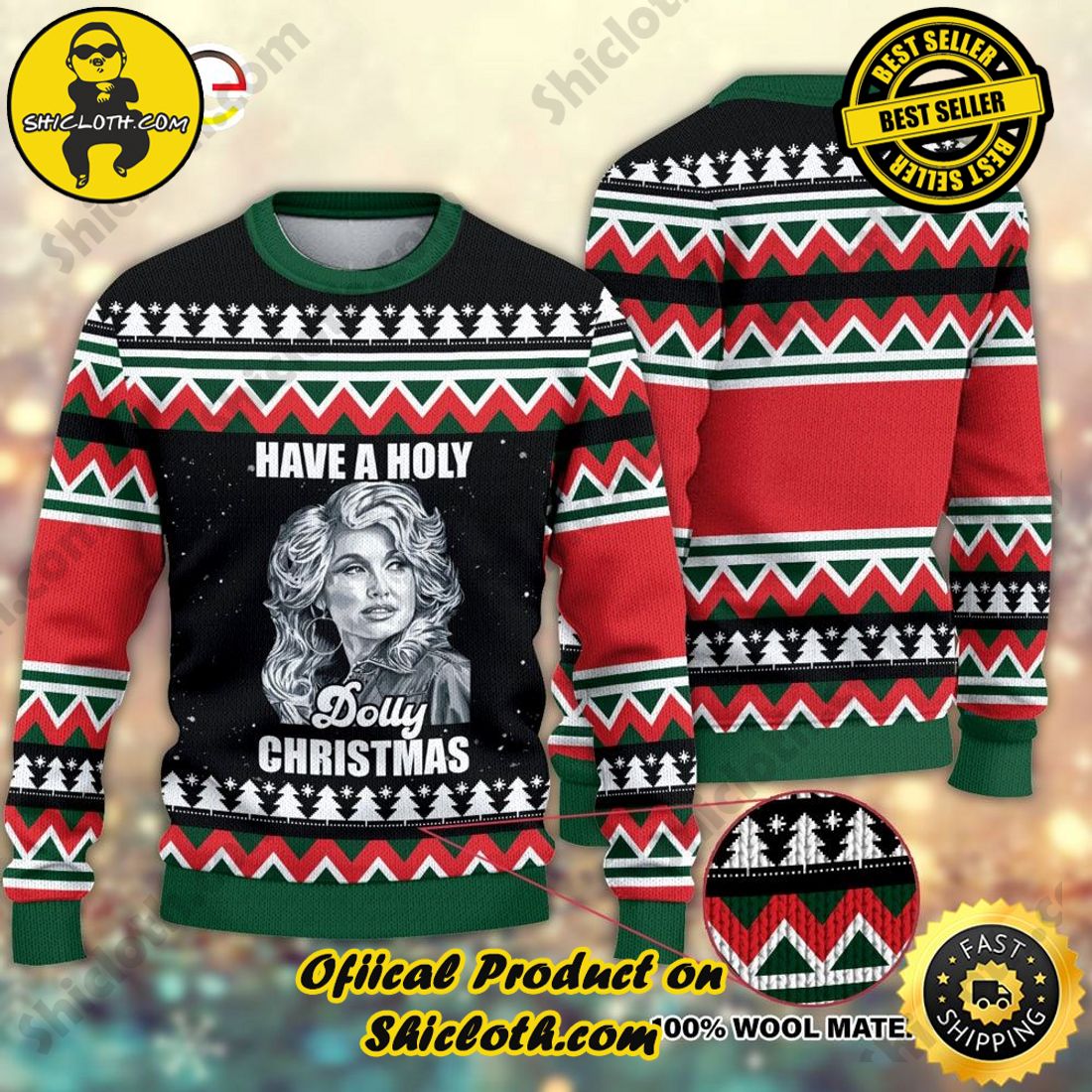 Shiclothshop's Ugly Christmas Sweaters: Embrace Festive Fashion with Flair 3 Have A Holly Dolly Ugly Christmas Sweater