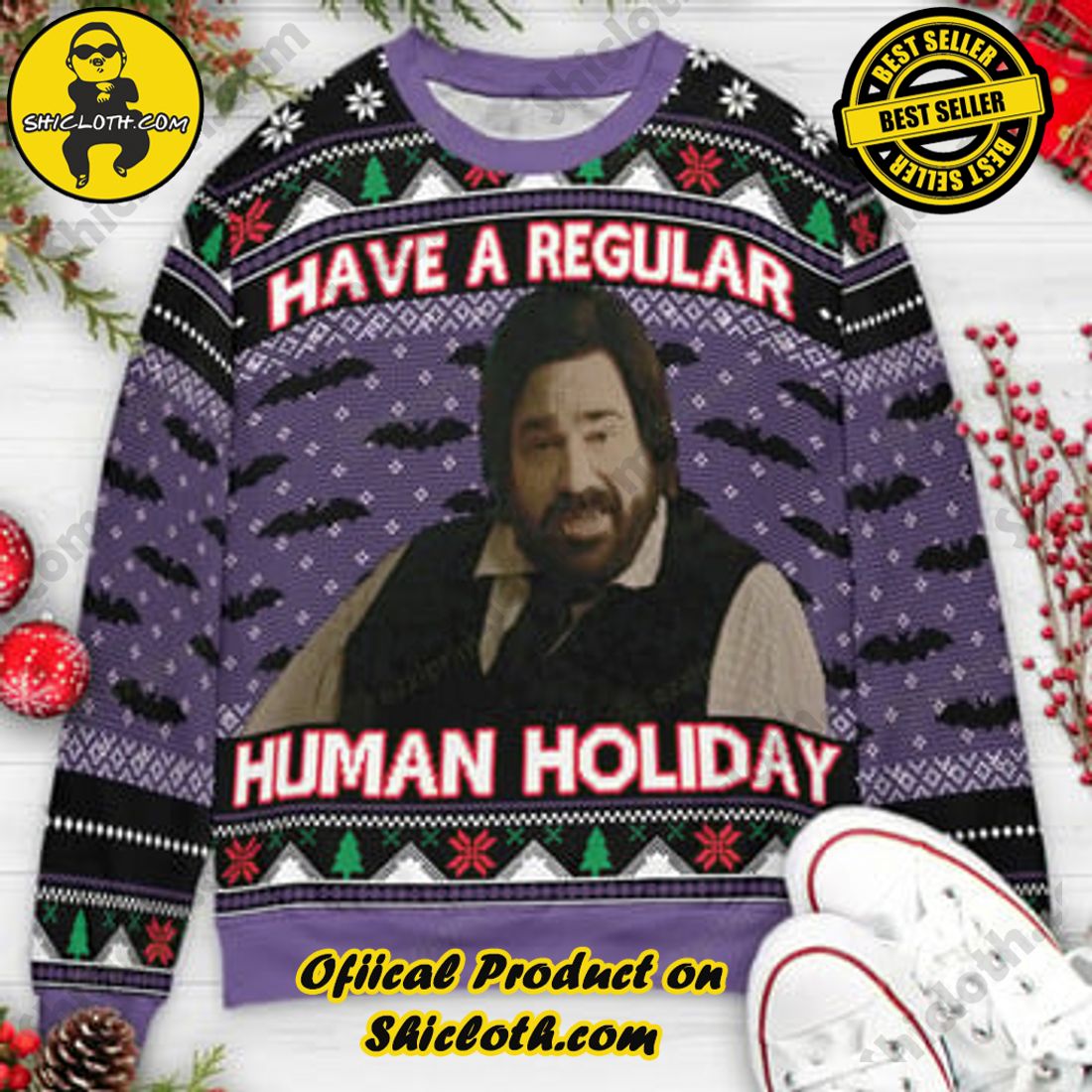 Hot Trending and Best Seller: Shiclothshop's Ugly Christmas Sweaters: Embrace Festive Fashion with Flair 38 Have A Regular Human Holiday What We Do in the Shadows Ugly Christmas Sweaters