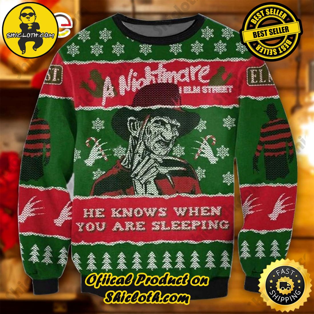 Shiclothshop's Ugly Christmas Sweaters: Embrace Festive Fashion with Flair 8 He Knows When You Are Sleeping Ugly Christmas Sweater