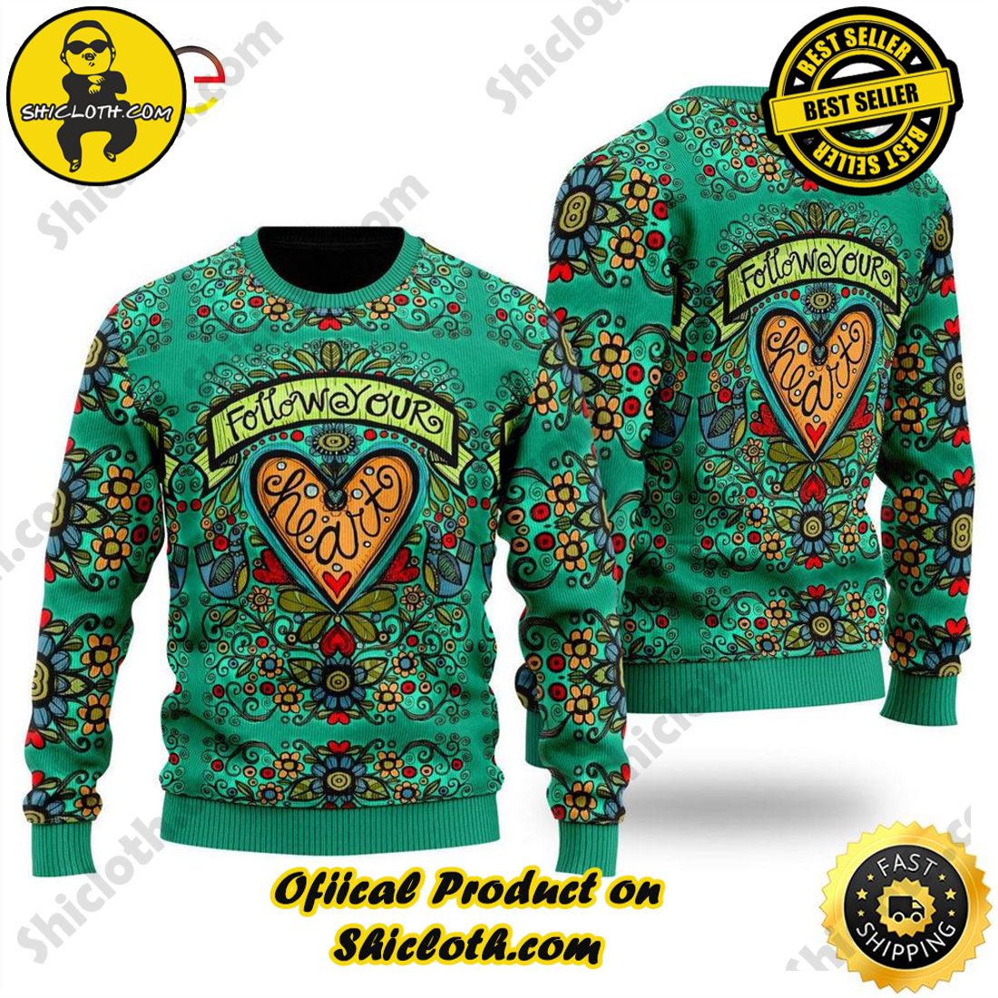 Best seller: Warm Up Your Holidays with Shiclothshop's Cozy Christmas Sweaters for a Peaceful Season 37 Hippie Follow Your Heart Ugly Christmas Sweater For Men & Women Christmas Gift Sweater