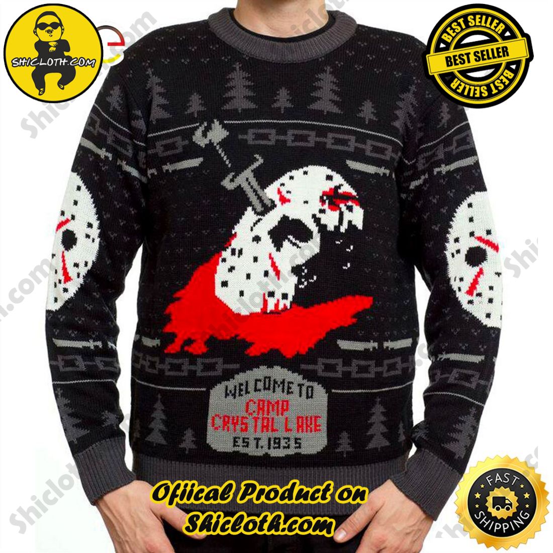 Shiclothshop's Ugly Christmas Sweaters: Embrace Festive Fashion with Flair 12 Horror Movie Gift Jason Voorhees Friday The 13th Xmas Ugly Christmas Sweater Ver 1