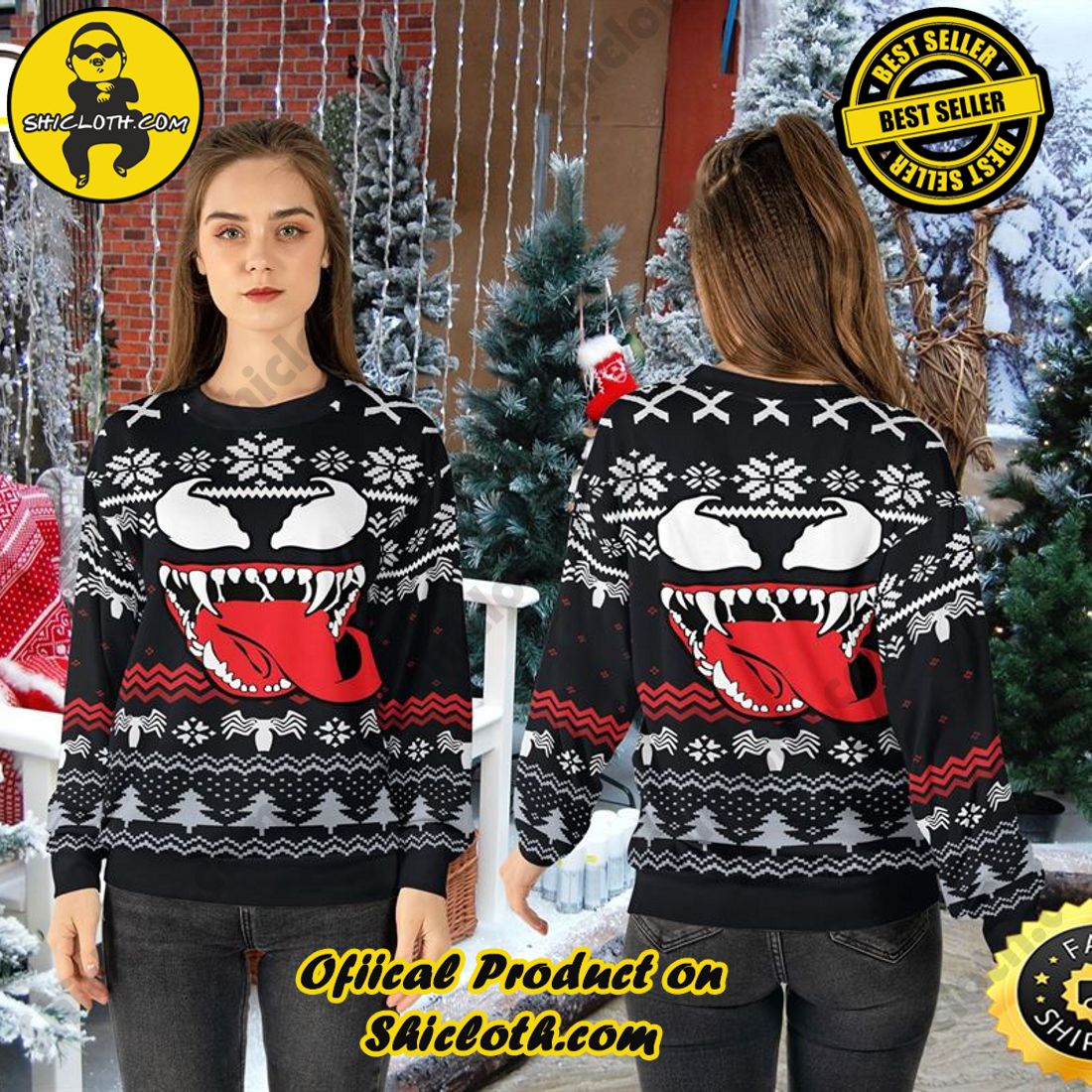 Shiclothshop's Ugly Christmas Sweaters: Embrace Festive Fashion with Flair 13 Horror Venooom Ugly Christmas Sweater