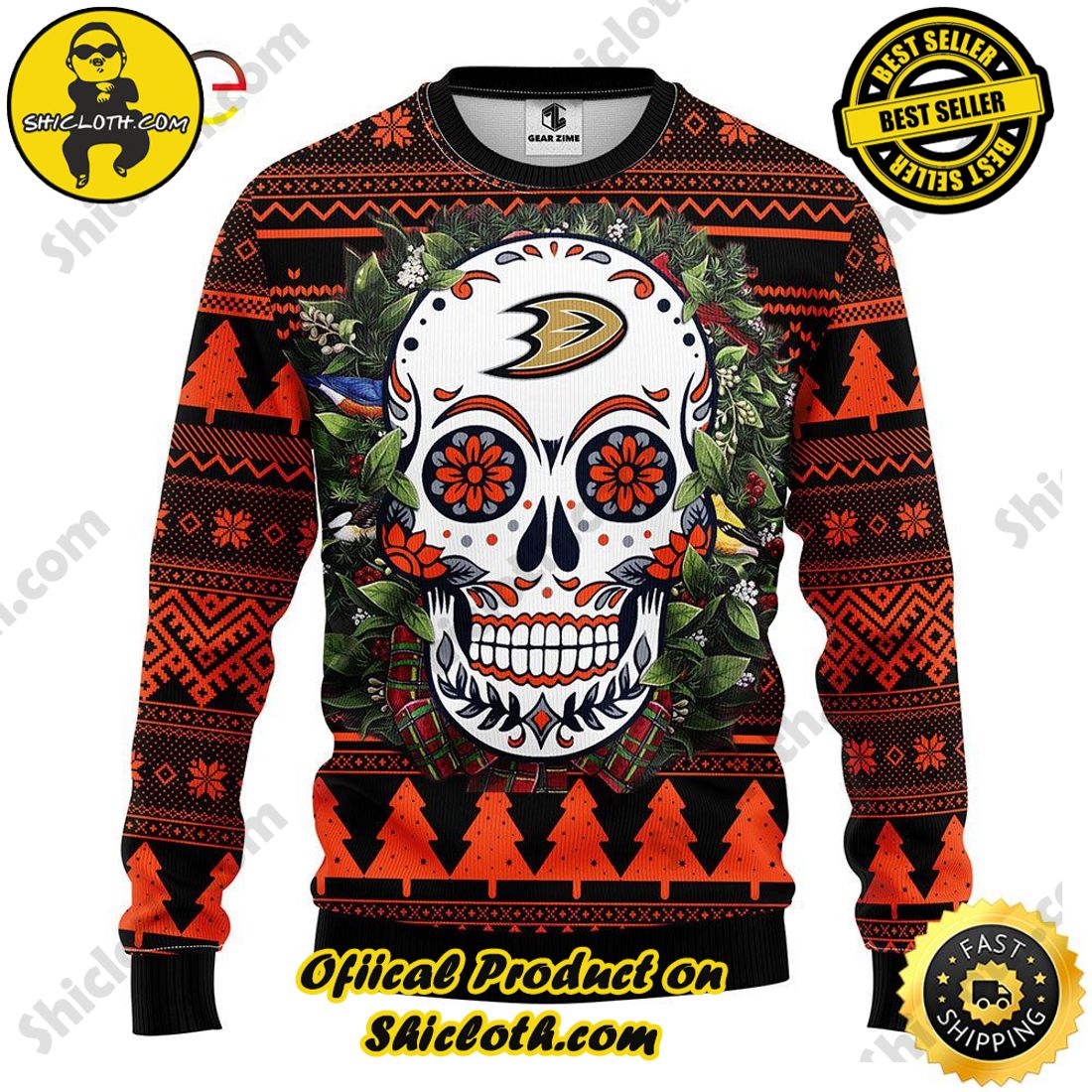Hot trending : Exploring Shicloth's NFL Ugly Sweater Collection 2 Hot Trending NFL Anaheim Ducks Skull Flower Ugly Sweater