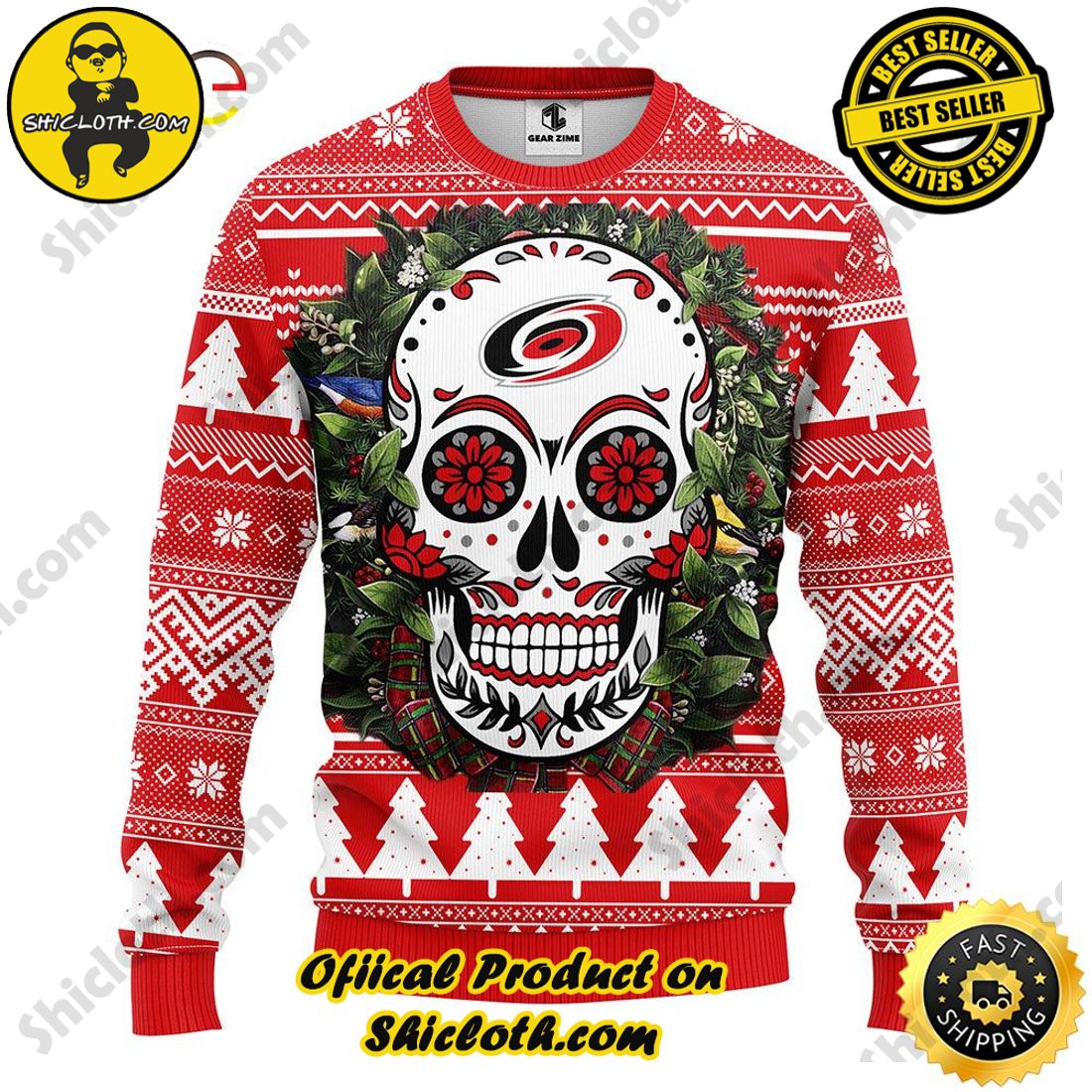 Hot trending : Exploring Shicloth's NFL Ugly Sweater Collection 14 Hot Trending NFL Carolina Hurricanes Skull Flower Ugly Sweater