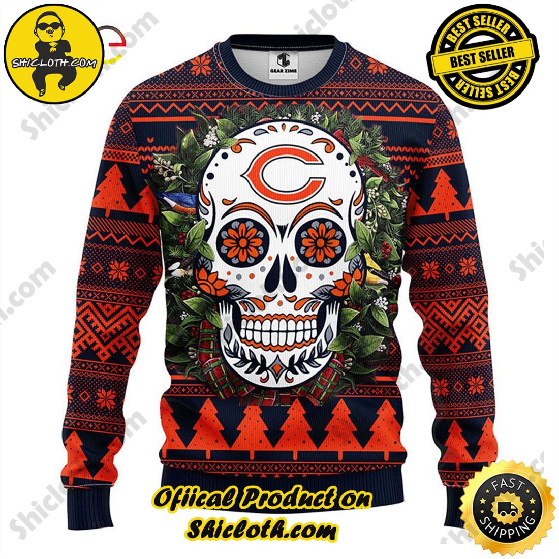 Hot trending : Exploring Shicloth's NFL Ugly Sweater Collection 16 Hot Trending NFL Chicago Bears Skull Flower Ugly Sweater