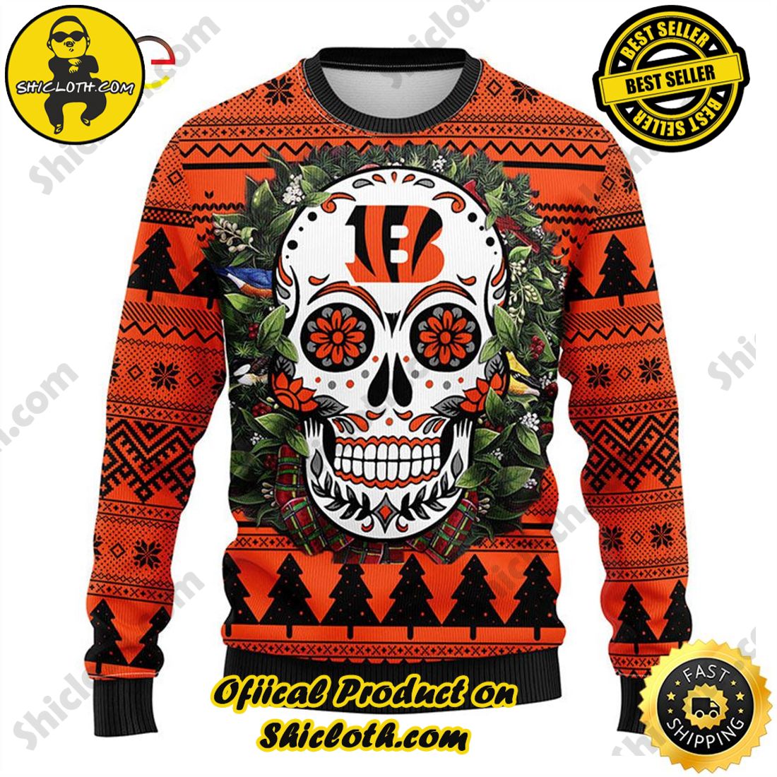 Hot trending : Exploring Shicloth's NFL Ugly Sweater Collection 19 Hot Trending NFL Cincinnati Bengals Skull Flower Ugly Sweater